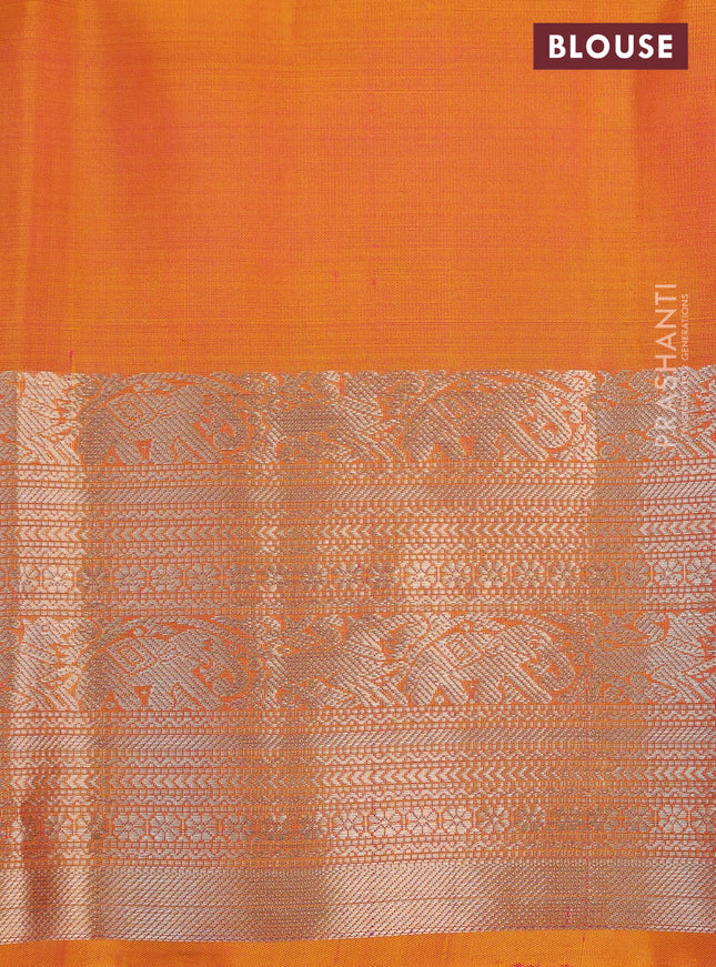 Pure soft silk saree dual shade of orange with zari woven floral buttas and zari woven border