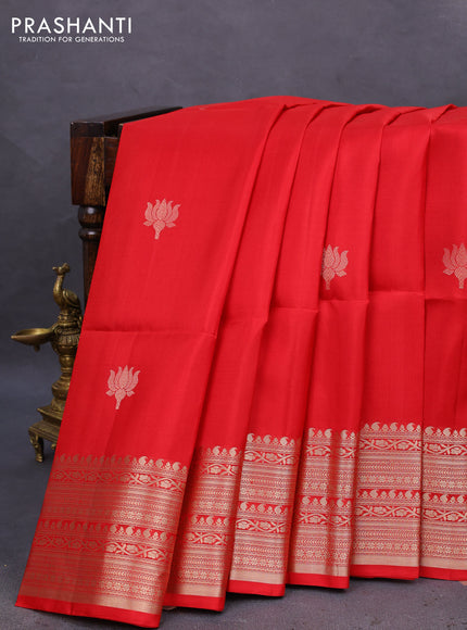 Pure soft silk saree red with zari woven floral buttas and zari woven border