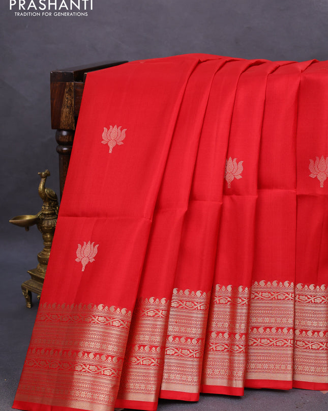 Pure soft silk saree red with zari woven floral buttas and zari woven border