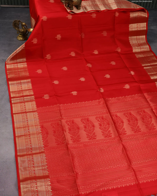 Pure soft silk saree red with zari woven floral buttas and zari woven border