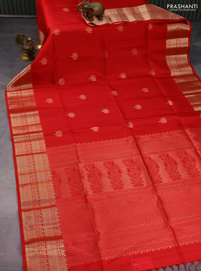 Pure soft silk saree red with zari woven floral buttas and zari woven border