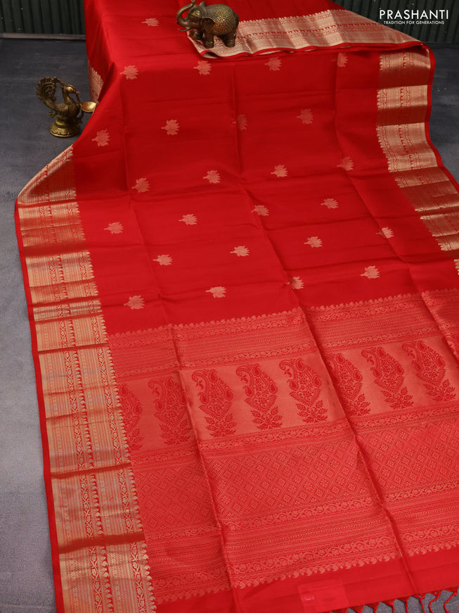 Pure soft silk saree red with zari woven floral buttas and zari woven border