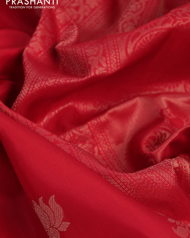 Pure soft silk saree red with zari woven floral buttas and zari woven border