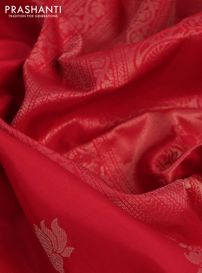 Pure soft silk saree red with zari woven floral buttas and zari woven border