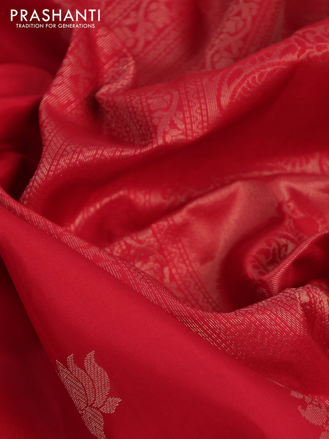 Pure soft silk saree red with zari woven floral buttas and zari woven border