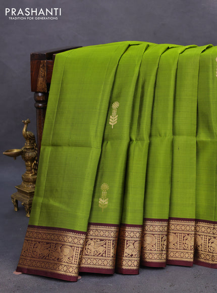 Pure soft silk saree light green and deep maroon with zari woven buttas and zari woven border