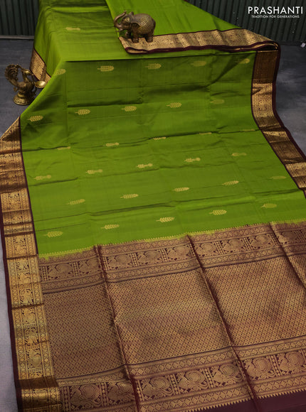 Pure soft silk saree light green and deep maroon with zari woven buttas and zari woven border