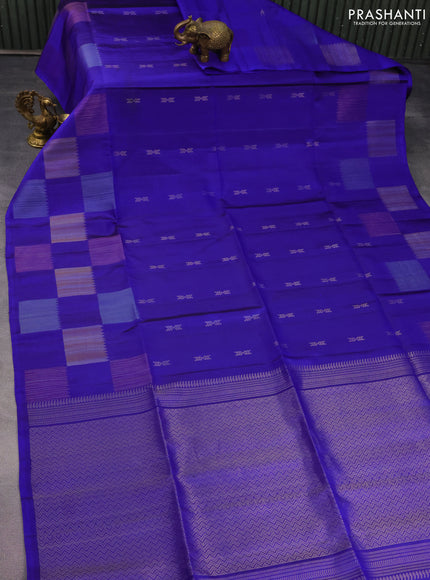 Pure soft silk saree blue with zari woven buttas and rich zari woven border
