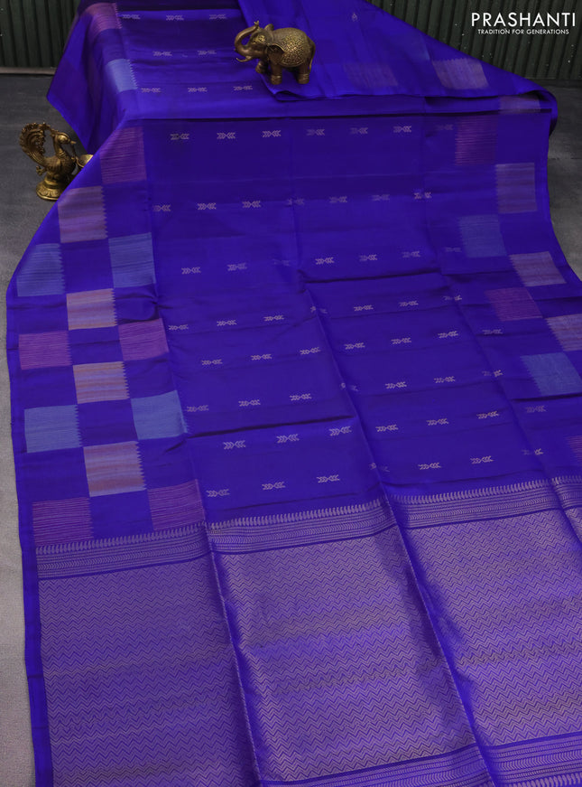 Pure soft silk saree blue with zari woven buttas and rich zari woven border