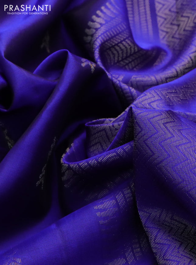 Pure soft silk saree blue with zari woven buttas and rich zari woven border