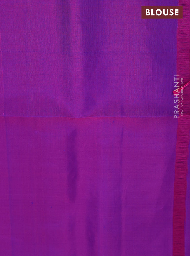 Pure soft silk saree dual shade of teal blue and purple with zari woven buttas and zari woven border