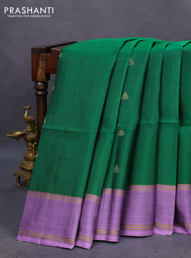 Pure soft silk saree green and lavender with zari woven buttas and zari woven border