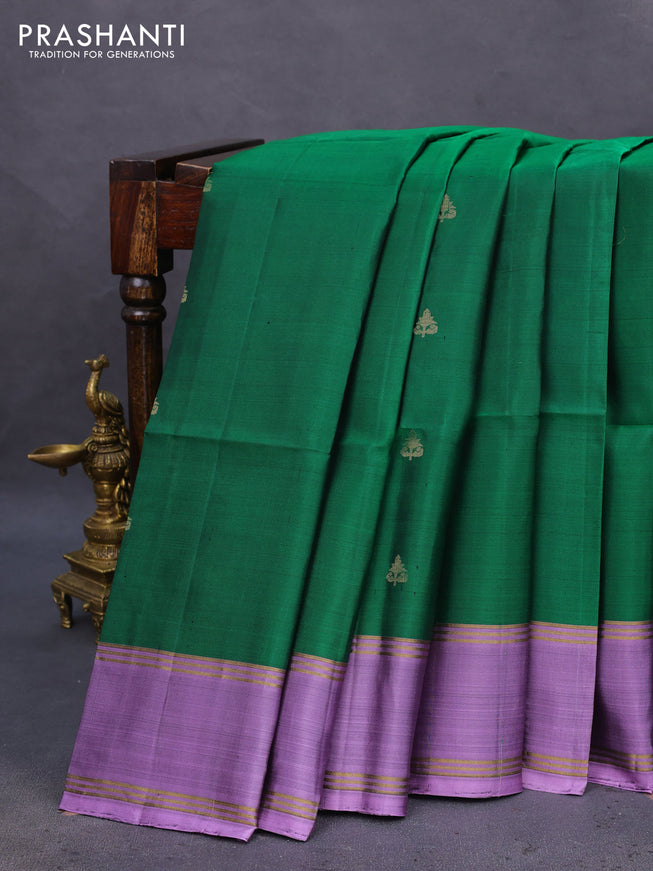Pure soft silk saree green and lavender with zari woven buttas and zari woven border