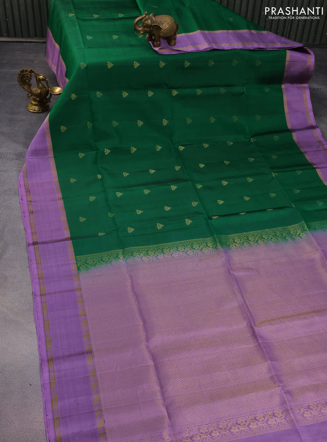 Pure soft silk saree green and lavender with zari woven buttas and zari woven border