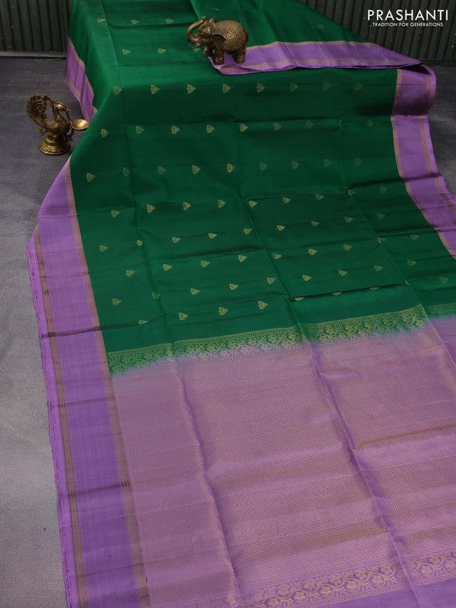 Pure soft silk saree green and lavender with zari woven buttas and zari woven border