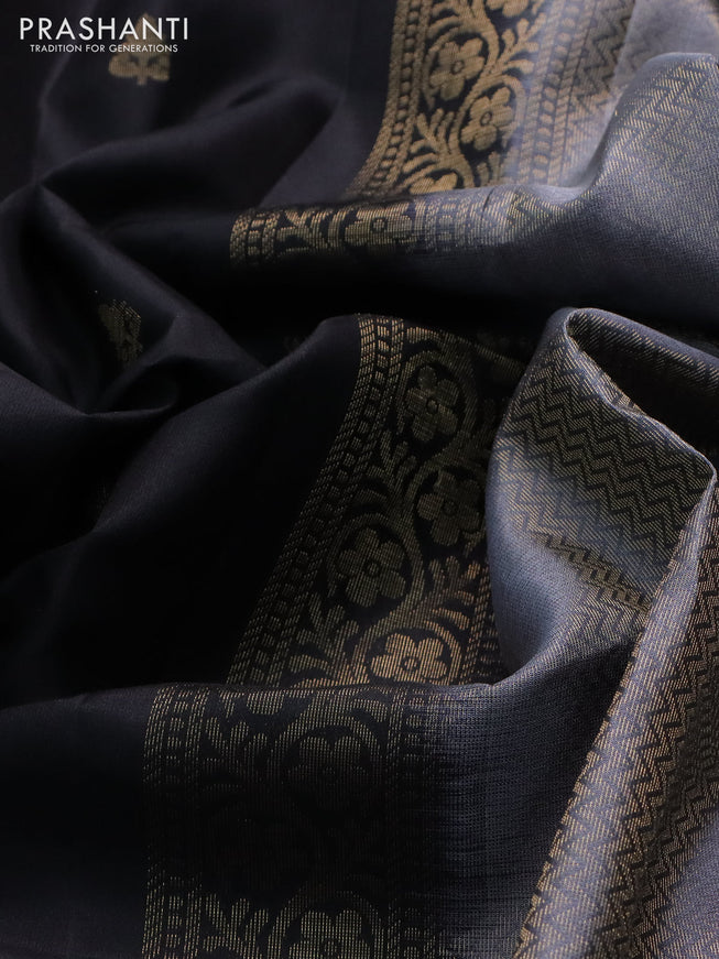 Pure soft silk saree black and grey with zari woven buttas and rettapet zari woven border