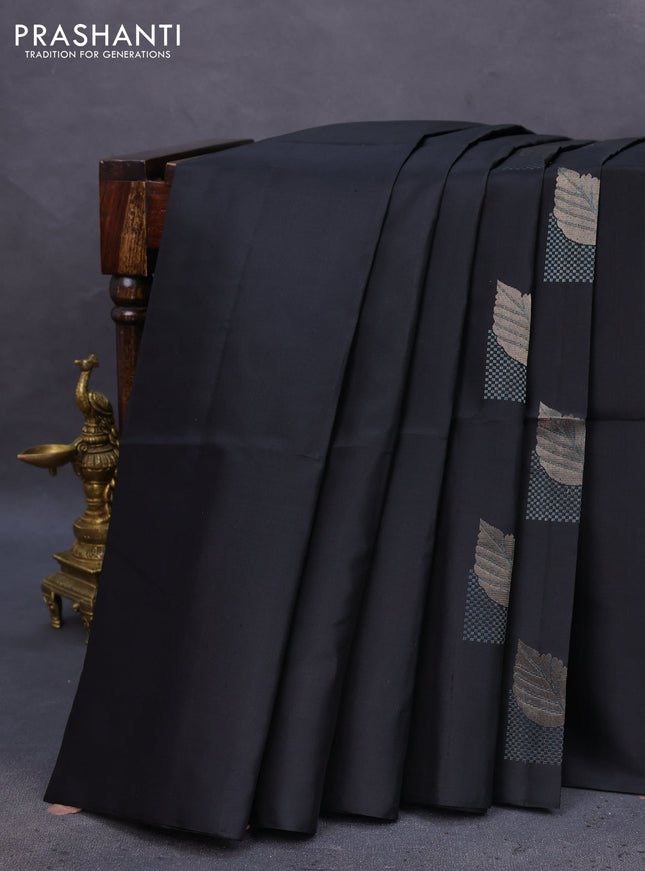 Pure soft silk saree black with thread & zari woven buttas in borderless style