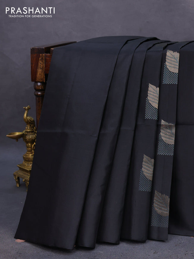 Pure soft silk saree black with thread & zari woven buttas in borderless style