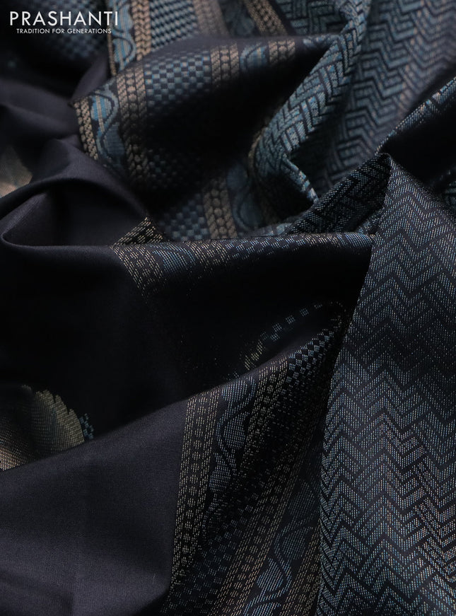 Pure soft silk saree black with thread & zari woven buttas in borderless style