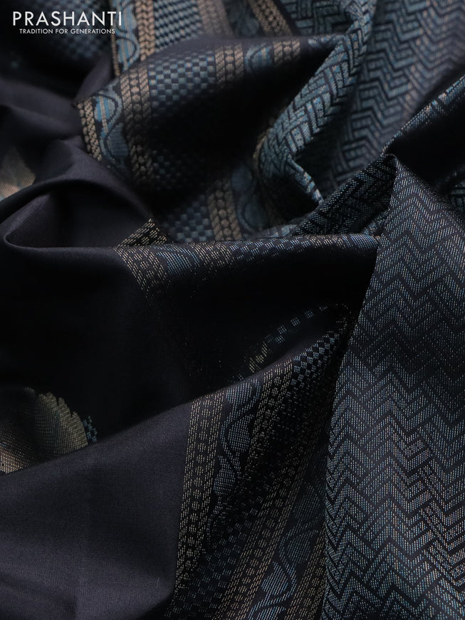 Pure soft silk saree black with thread & zari woven buttas in borderless style