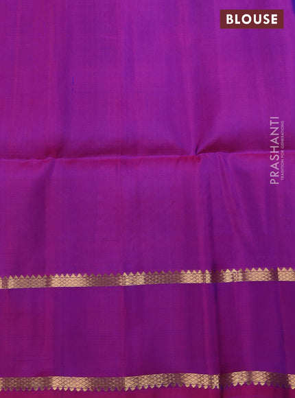 Pure soft silk saree dual shade of teal blue and purple with allover zari wevaes and rettapet zari woven border