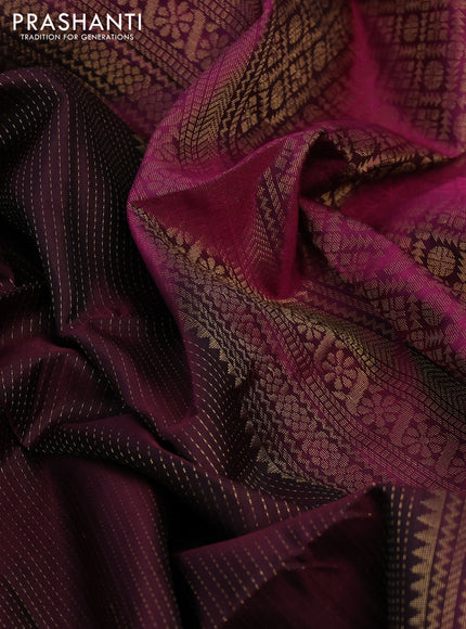 Pure soft silk saree brown and magenta pink with allover zari wevaes and rettapet zari woven border
