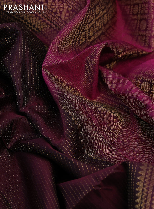 Pure soft silk saree brown and magenta pink with allover zari wevaes and rettapet zari woven border