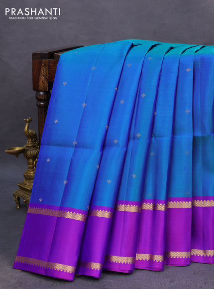 Pure soft silk saree dual shade of teal blue and purple with zari woven buttas and zari woven border