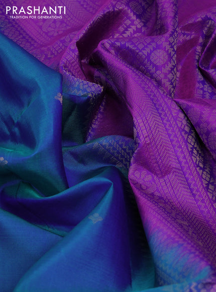 Pure soft silk saree dual shade of teal blue and purple with zari woven buttas and zari woven border