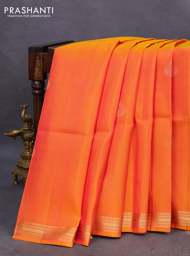 Pure soft silk saree dual shade of yellowish pink with zari woven buttas and zari woven border