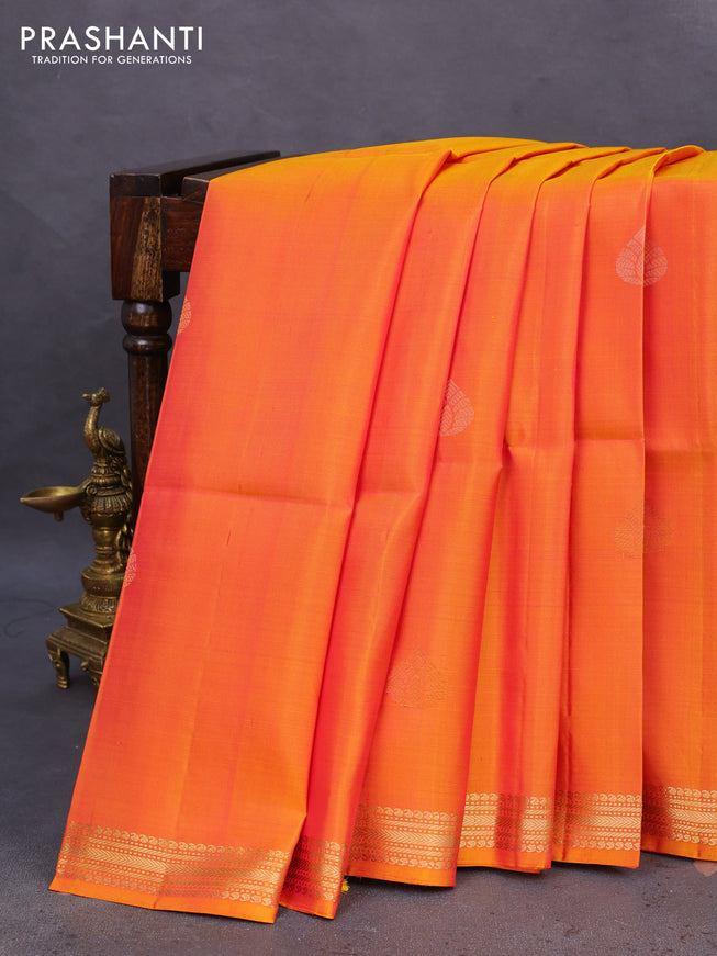 Pure soft silk saree dual shade of yellowish pink with zari woven buttas and zari woven border