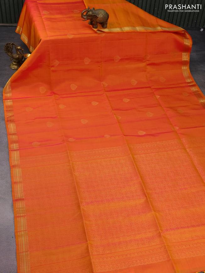 Pure soft silk saree dual shade of yellowish pink with zari woven buttas and zari woven border