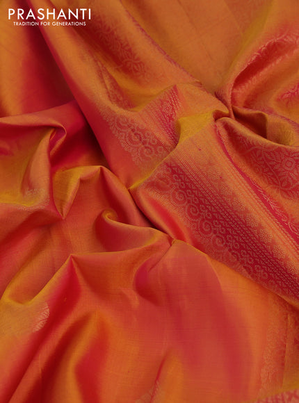 Pure soft silk saree dual shade of yellowish pink with zari woven buttas and zari woven border