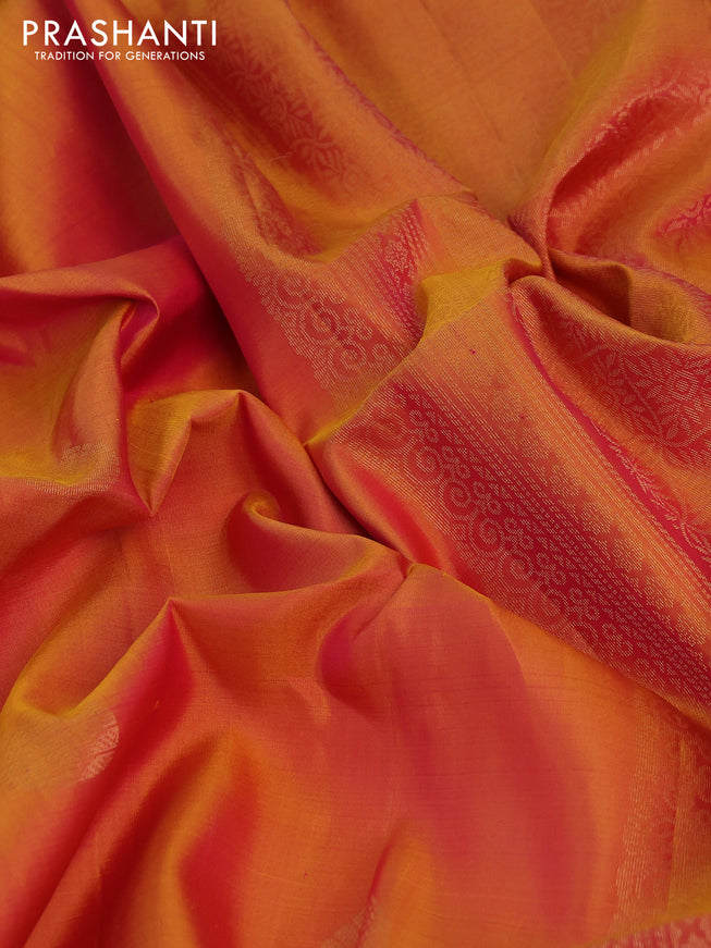 Pure soft silk saree dual shade of yellowish pink with zari woven buttas and zari woven border