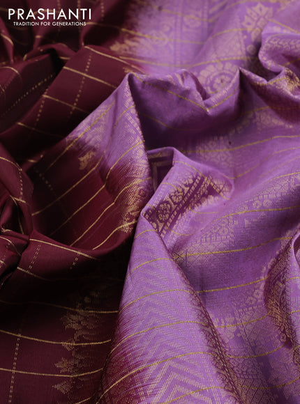 Pure soft silk saree deep maroon and lavender with allover zari checks & buttas and piping border