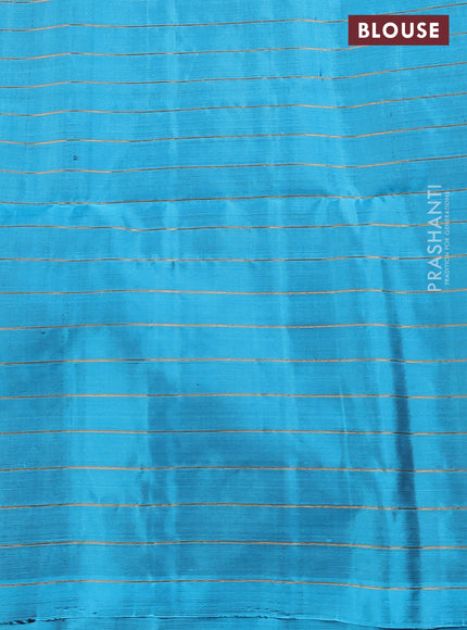 Pure soft silk saree deep purple and light blue with allover zari checks & buttas and piping border