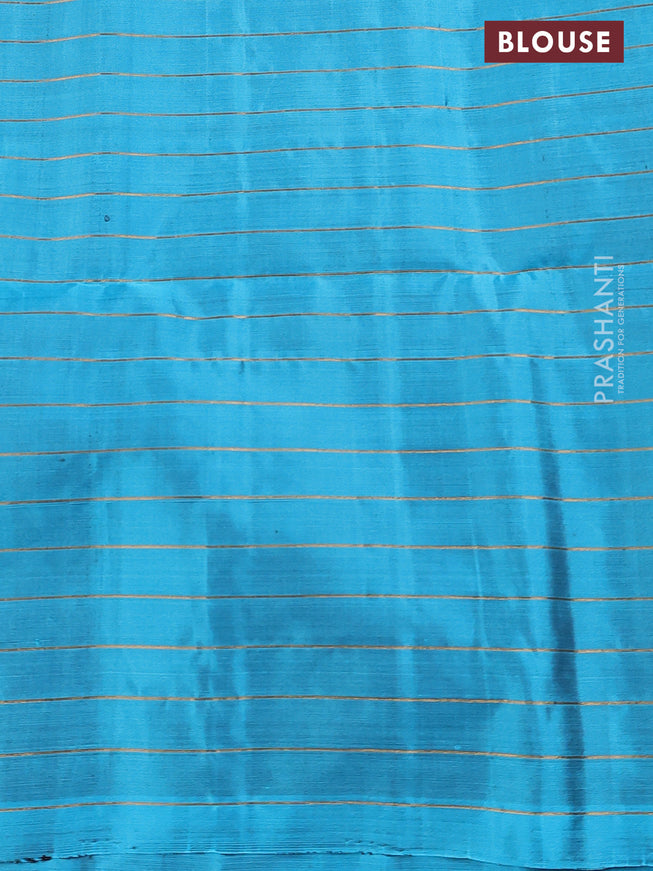 Pure soft silk saree deep purple and light blue with allover zari checks & buttas and piping border