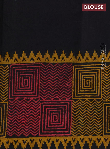 Silk cotton block printed saree black with butta prints and long printed border