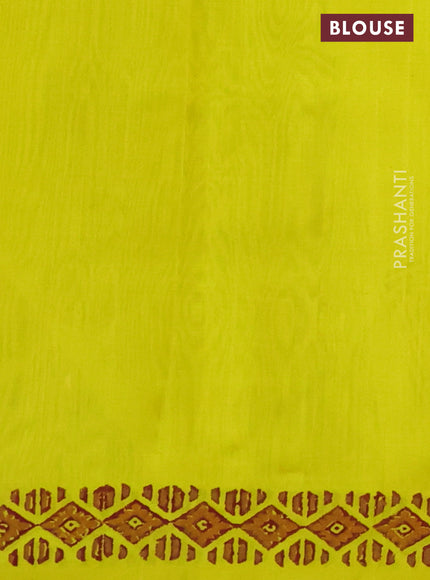 Silk cotton block printed saree yellow with allover geometric prints and printed border