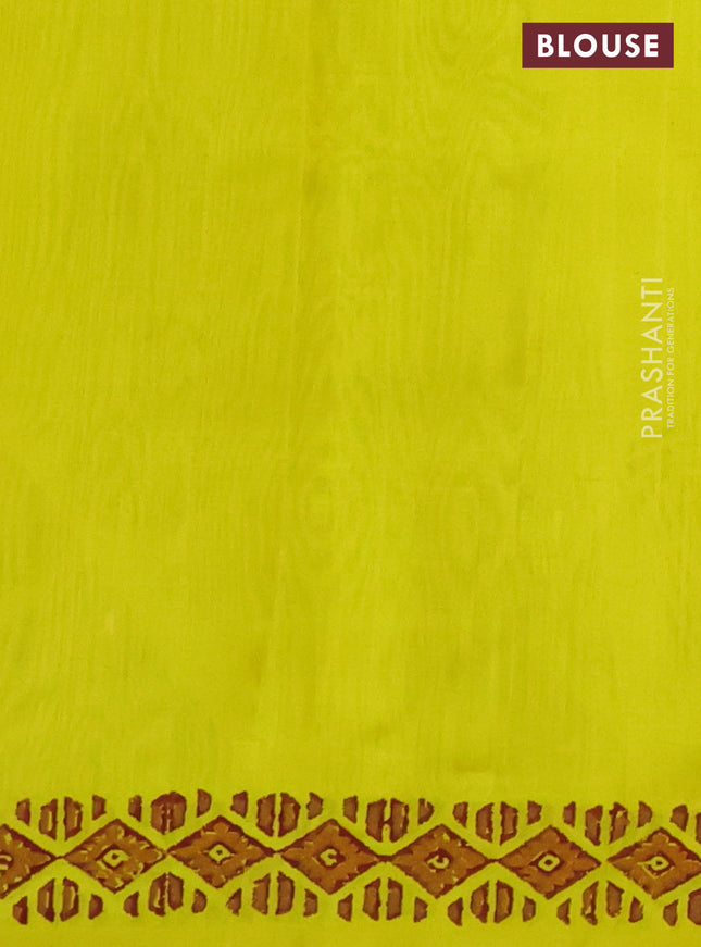 Silk cotton block printed saree yellow with allover geometric prints and printed border