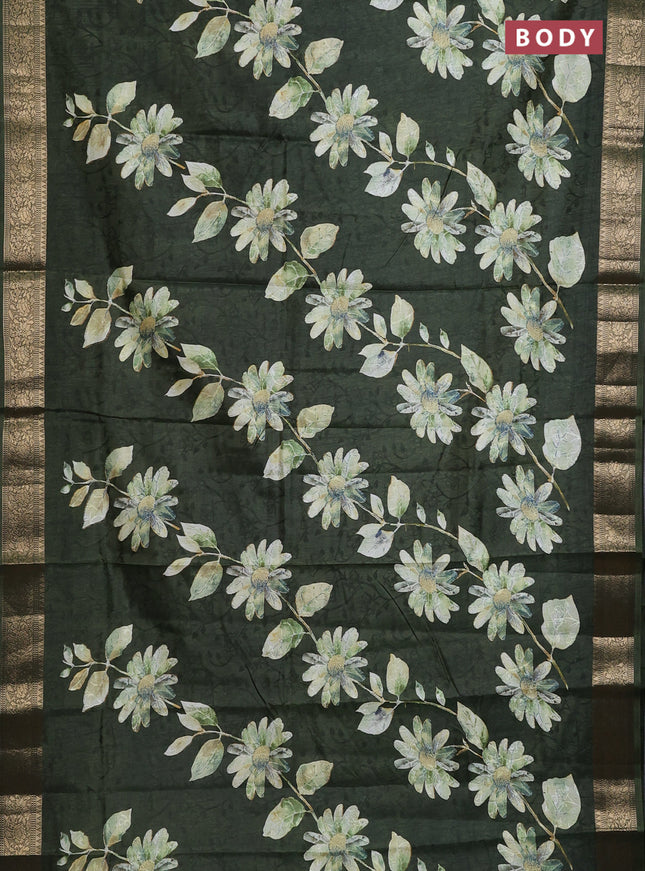 Semi dola saree sap green with floral prints & self emboss and zari woven border