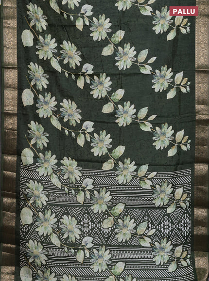 Semi dola saree sap green with floral prints & self emboss and zari woven border