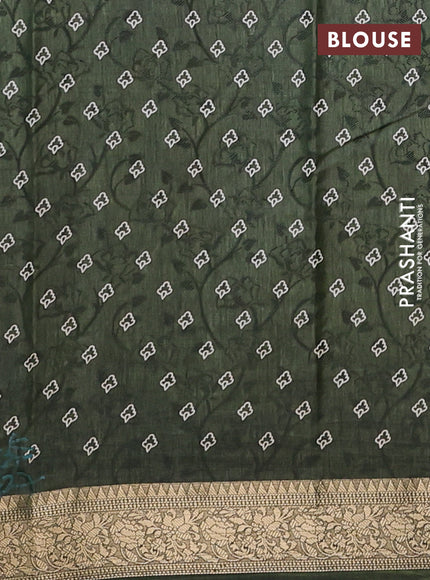 Semi dola saree sap green with floral prints & self emboss and zari woven border