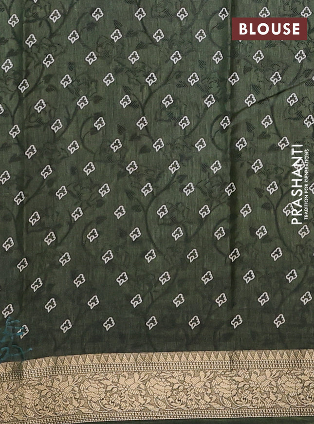 Semi dola saree sap green with floral prints & self emboss and zari woven border