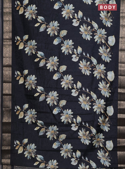 Semi dola saree black with floral prints & self emboss and zari woven border