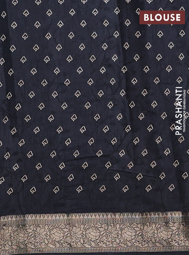 Semi dola saree black with floral prints & self emboss and zari woven border