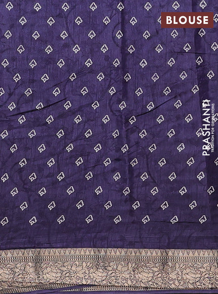 Semi dola saree navy blue with floral prints & self emboss and zari woven border