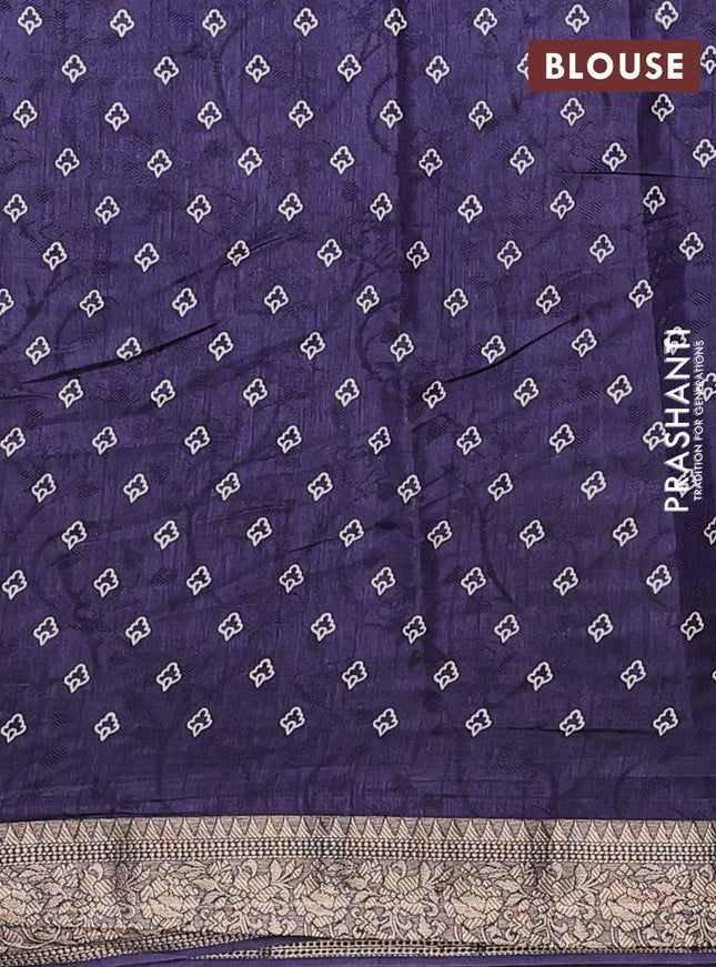 Semi dola saree navy blue with floral prints & self emboss and zari woven border