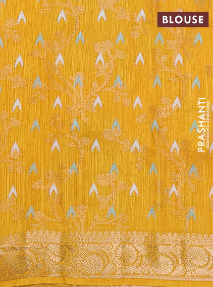 Semi dola saree mango yellow with floral prints & zari weaves and zari woven border