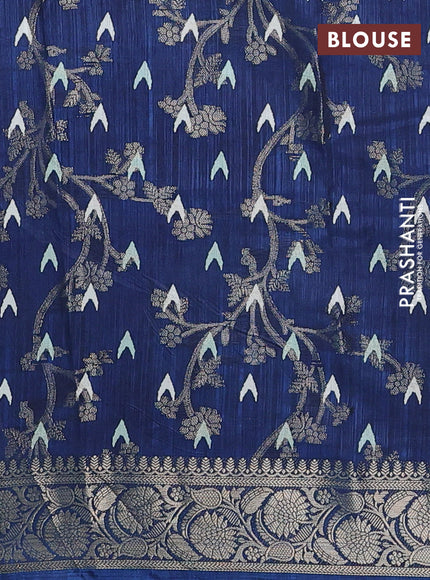 Semi dola saree peacock blue with floral prints & zari weaves and zari woven border